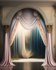 Wall Mural - Generative AI: curtains luxury Scene performance or background for web