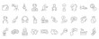 Set of 30 editable stroke line icons related to poverty, homeless, poor man. Vector illustration 