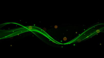 Wall Mural - abstract green wave with highlights on a black background.