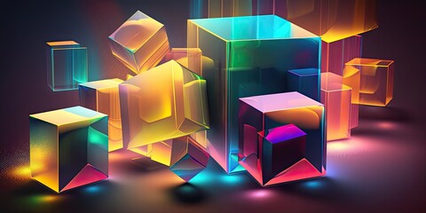 abstract wallpaper of translucent colorful cubes, poster and banner background, ratio 2-1, generative AI