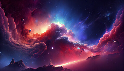 Wall Mural - Galaxy with colorful nebula _shiny stars Ai generated image