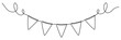 Continuous line art drawing buntings garland. Celebration party hand drawn flags. Vector linear illustration isolated on white. 