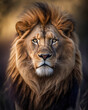 Portrait of a big male African lion in nature.