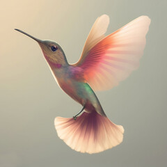 Wall Mural - Generative AI: pink hummingbird flying on a neutral background