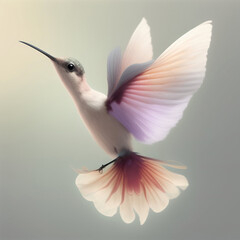 Wall Mural - Generative AI: pink hummingbird flying on a neutral background