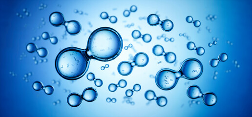 Wall Mural - models of hydrogen molecules floating against blue background - h2 scientific element