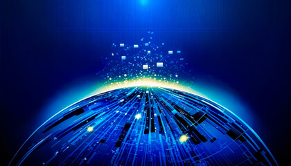 An abstract blue background with glowing globe. Generative AI.