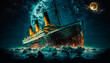 The titanic sinking in the ocean with full moon in the background. Generative AI.