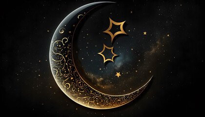 Wall Mural - moon and stars concept background for ramadan holy month -Ai Generative