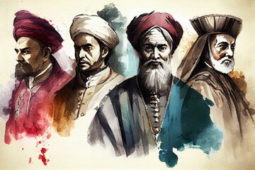 historical religious leaders, watercolor style generative ai