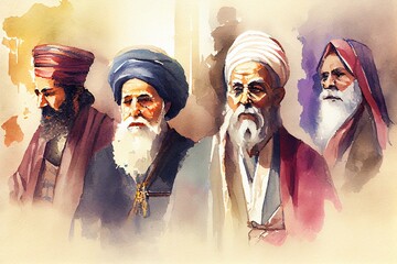 Historical Religious Leaders, watercolor style generative AI