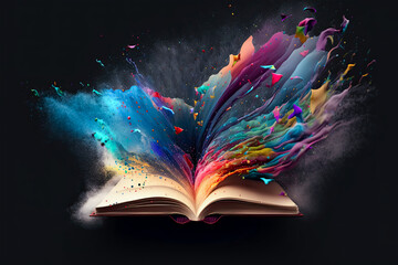 Open book with colors flying out of it, Open Book, Colors, Flying, Art, Illustration, generative ai, Creativity, Imagination, Inspiration, Education, Learning, Literature, Reading, Storytelling, 
