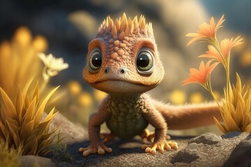 Wall Mural - Cute adorable baby dragon, selective focus. AI generated, human enhanced