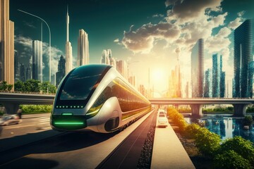 Future of urban autonomous mobility taxi cab car, Public transportation. AI generated, human enhanced