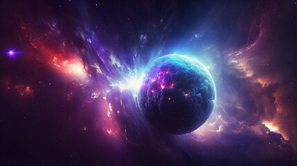 distant neon galaxy in space. stars, nebulas and dark matter. generative ai