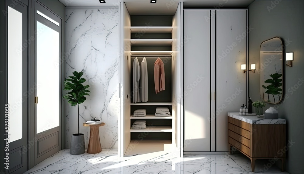 A modern design and marble tile toilet and bathroom and wardrobe with a ...