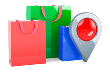 Shopping Bags With Map Pointer. 3D Rendering