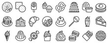 Line Icons About Desserts On Transparent Background With Editable Stroke.