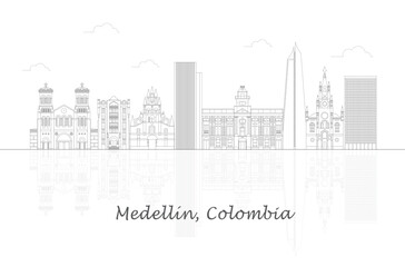 Outline Skyline panorama of city of Medellin, Colombia - vector illustration