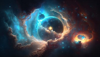 a view from space to a galaxy - stars and nebula in space - space wallpaper - generative ai