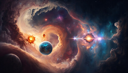 Wall Mural - a view from space to a galaxy - stars and nebula in space - space wallpaper - generative ai