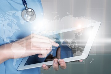 Poster - Doctor do record on digital tablet, healthcare concept