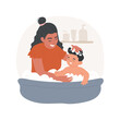 Bathing a baby isolated cartoon vector illustration. Mom bathing a baby with pleasure, family lifestyle, kids hygiene rules, peaceful childhood, water treatment, daily routine vector cartoon.