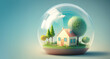© tania_wild - Cute little house in 3D style under transparent dome. Generative AI