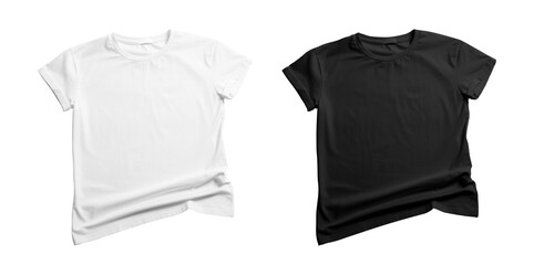 Wall Mural - Stylish t-shirts on white background, top view