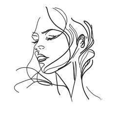 A minimalist depiction of a modern woman's portrait using a continuous line in an abstract style