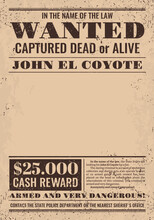 Vintage Reward Poster. Western Wanted Dead Or Alive Banner For Wild West Saloon Or Sheriff Office. Vector Bounty Hunter Certificate, Criminal Cowboy, Outlaw Or Gangster Wanted Poster With Reward Offer