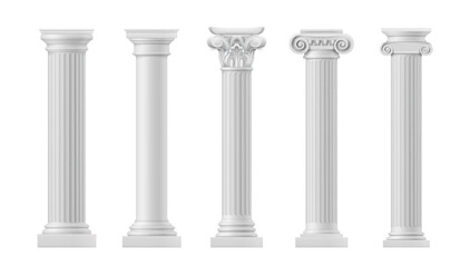 marble antique columns and pillars of roman and greek architecture elements. vector realistic classi