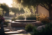 Creating An Epic Composition Of A Green Space With A Solar-Powered Water Feature, Hyper-Detailed In Unreal Engine 5 With Ultra-Wide Angle And Depth Of Field , Generative Ai