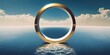 3d render, Surreal seascape with golden ring , ai generated