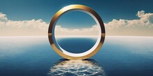 3d Render, Surreal Seascape With Golden Ring , Ai Generated