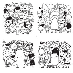 Sticker - cute doodle line art ,Cute doodle line art is a type of illustration style that involves using simple, thin lines to create whimsical and charming images.