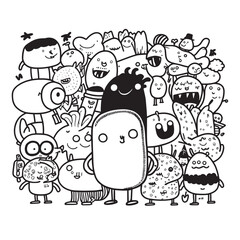 Wall Mural - cute doodle line art ,Cute doodle line art is a type of illustration style that involves using simple, thin lines to create whimsical and charming images.