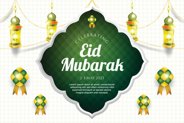 Wall Mural - A green and white poster for eid mubarak 