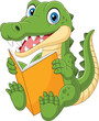 Cartoon crocodile reading a book