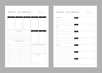 Wall Mural - Week Planner template vector. Minimalist planner template set. Vector illustration.