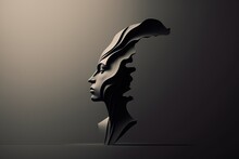 Portrait De Personne Déstructuré Abstrait Sombre En Volume, Sculpture De Buste