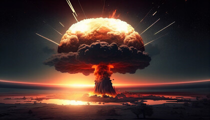 Wall Mural - Nuclear bomb explosion during world war.