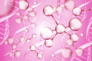 Sticker - abstract pink background with molecule of cosmetics product