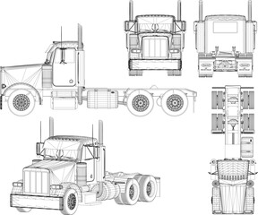 Vector sketch of industrial trailer truck head illustration