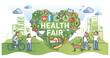 © VectorMine - Community health fair as social campaign for body wellness outline concept. Health awareness with dietary eating and sport activities for vitality vector illustration. Exercise for heart welfare.