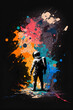 © Mohammad - Embarking on a Cosmic Adventure: Astronaut Soaring Against a Bold Color Splash Background, AI-Generated Art