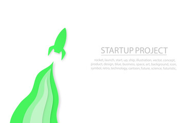 Wall Mural - paper art of space rocket launch to the sky in startup concept of business or project. vector illustrator