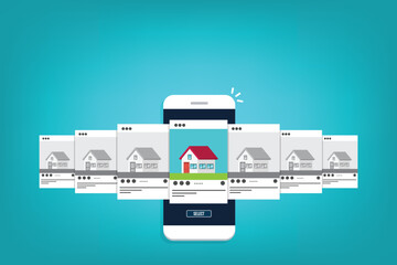 house for rent. smartphone app with house icons, house for rent or sale ,house selection concept.