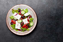Greek Salad With Fresh Vegetables And Feta Cheese