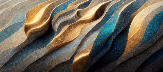 Wall Mural - Abstract sandstone wallpaper design, vibrant silver gold and blue colors